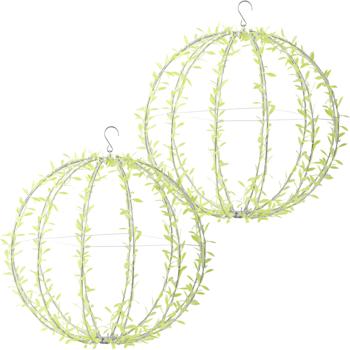 Preview: Lot de 2 sphères lumineuses solaires motif feuilles - boule de jardin Ø40 cm avec 144 LED blanc chaud - luminaire extérieur IP44 incl. pique de terre, crochet en S et panneau solaire