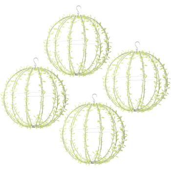 Preview: Set di 4 sfere luminose solari con design a foglie - Ø40 cm sfera da giardino con 144 LED bianco caldo - lampada da esterno IP44 incl. picchetto da terra, gancio a S e pannello solare