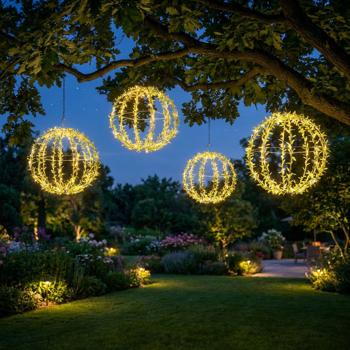 Set di 4 sfere luminose solari con design a foglie - Ø40 cm sfera da giardino con 144 LED bianco caldo - lampada da esterno IP44 incl. picchetto da terra, gancio a S e pannello solare