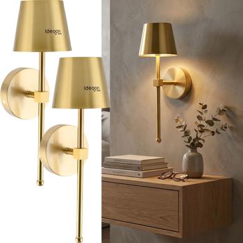 2 appliques LED sans fil avec télécommande – lampes dorées, intensité variable, chargement USB – minuterie et capteur tactile