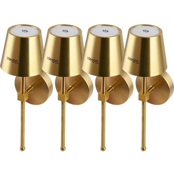 Preview: Set da 4 eleganti applique LED senza fili con telecomando: lampada da parete a batteria dimmerabile in oro, ricarica USB con timer e sensore touch