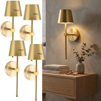 4er-Set Elegante LED Wandleuchte kabellos mit Fernbedienung: Akku Wandlampe dimmbar in Gold, USB aufladbar mit Timer & Touch-Sensor