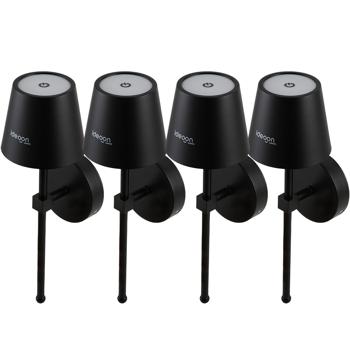 Preview: Set da 4 eleganti applique LED senza fili con telecomando: lampada da parete a batteria dimmerabile nera, ricaricabile via USB con timer e sensore touch