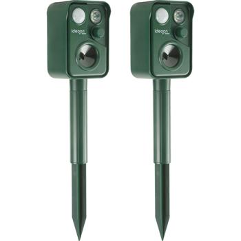 Preview: 2 répulsifs à ultrasons pour animaux avec capteur PIR et flash LED – 13,5-45,5 Hz, effaroucheurs solaires anti-martres, chiens, chats, oiseaux