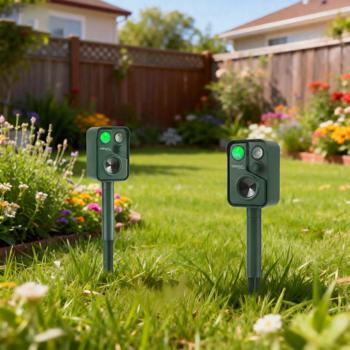 2 répulsifs à ultrasons pour animaux avec capteur PIR et flash LED – 13,5-45,5 Hz, effaroucheurs solaires anti-martres, chiens, chats, oiseaux