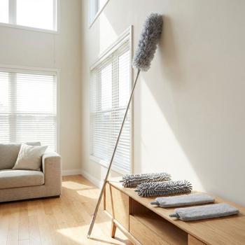 Profi 5in1 Staubwedel Set mit Teleskopstange 210cm ausziehbar, biegsamer Mikrofaser Staubwischer für Deckenventilatoren, Möbel & hohe Ecken