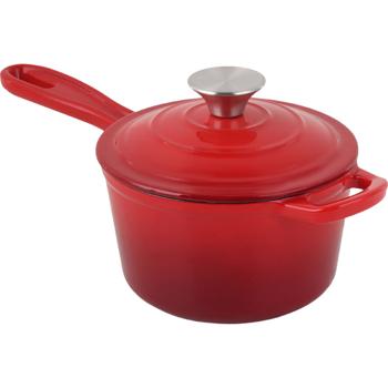 Preview: Casseruola in ghisa con coperchio rossa, Ø 17 cm, volume 1,6 litri, pentola per salse di alta qualità per tutti i tipi di piano cottura e induzione, 17x10 cm, 2,65 kg
