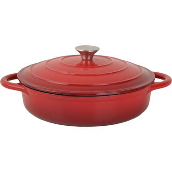 Preview: Cocotte en fonte avec couvercle, 28 cm, rouge – compatible tous feux, dont induction – passe au four – matériel professionnel