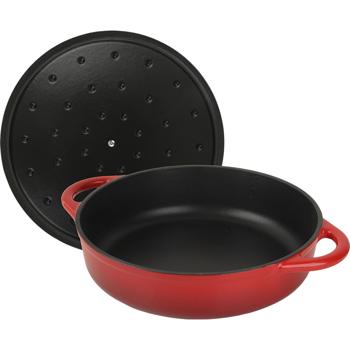 Preview: Cocotte en fonte avec couvercle, 28 cm, rouge – compatible tous feux, dont induction – passe au four – matériel professionnel