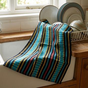 Grubentuch 100% Baumwolle: Saugstarkes Geschirrtuch & Mehrzwecktuch, türkis-schwarz - Robustes Trockentuch für Haushalt & Gastronomie