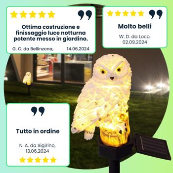 Preview: Originale gufo solare LED, resistente e agli agenti atmosferici, lampada da giardino solare con sensore crepuscolare, fonte luminosa d’effetto per giardino e balcone