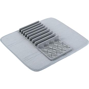 Preview: Égouttoir pratique & tapis d’égouttage en microfibre très absorbant, gris clair – set gain de place avec tapis pour un séchage rapide de la vaisselle