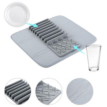 Preview: Égouttoir pratique & tapis d’égouttage en microfibre très absorbant, gris clair – set gain de place avec tapis pour un séchage rapide de la vaisselle