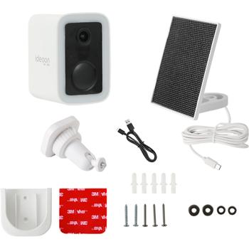 Preview: Caméra de surveillance Wi-Fi solaire, 3 MP, IP66, sans fil, avec projecteur – pilotage par application, capteur PIR, fonction interphone, blanc