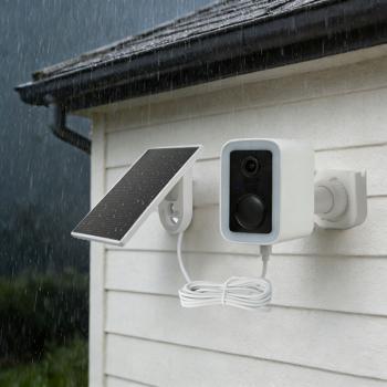 Preview: Caméra de surveillance Wi-Fi solaire, 3 MP, IP66, sans fil, avec projecteur – pilotage par application, capteur PIR, fonction interphone, blanc