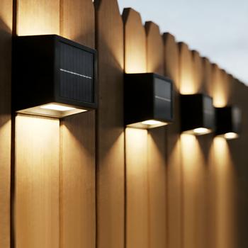 Preview: 4 appliques LED solaires d’extérieur – éclairage blanc chaud ou lumière du jour – avec batterie et capteur, IP44 – lampe décorative pour mur et clôture