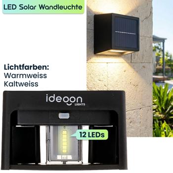 Preview: 4er Set LED Solar Wandleuchte für Aussen: Warmweiss/Kaltweiss Garten-Lampe mit Akku & Sensor, IP44 Wasserfest, Deko Strahler für Zaun & Wand