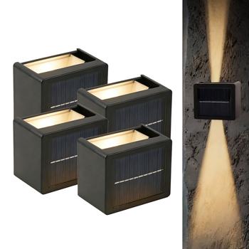 Preview: 4 appliques LED solaires d’extérieur – éclairage blanc chaud ou lumière du jour – avec batterie et capteur, IP44 – lampe décorative pour mur et clôture