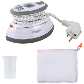 Preview: Fer à vapeur de voyage léger : mini fer avec 110/230 V commutable, 3 niveaux, semelle antiadhésive & pochette, idéal pour vacances & déplacements professionnels