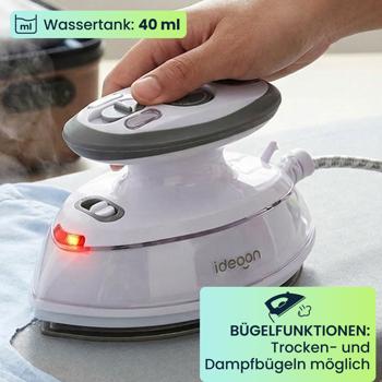 Preview: Leichtes Reise-Dampfbügeleisen: Mini-Bügeleisen mit 110/230V umschaltbar, 3 Stufen, Antihaft-Sohle & Tasche, ideal für Urlaub & Dienstreise