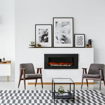 Preview: Luxuriöse Wandheizung 2000W – Eleganter elektrischer Kaminofen für Wohnzimmer & Schlafzimmer mit realistischem LED-Flammeneffekt, Thermostat & Timer