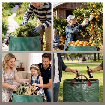 Preview: Sac à déchets verts XL 272 litres, Ø 67 x 76 cm – sac de jardinage à double fond, pliable, idéal pour déchets végétaux, polypropylène 150 g/m²