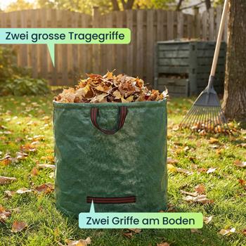 Preview: XL Garten Abfallsack, 272  Liter, Ø 67 x 76 cm - stabile Grünschnittsäcke mit Doppelboden, faltbar, ideal für Grünschnitt, 150gsm Polypropylen