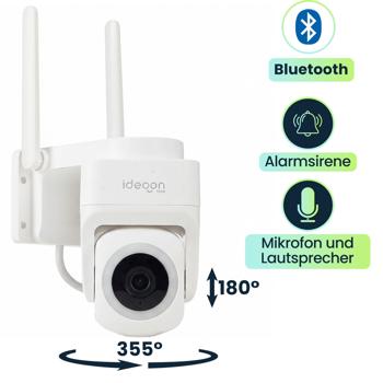 Preview: Outdoor Überwachungskamera 2K WLAN IP65 Wetterfest: 355 Grad Aussen-Kamera mit Personenerkennung, App, Nachtsicht & Intercom-System