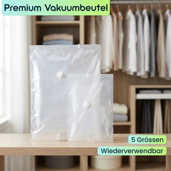 Preview: 2er-Pack Premium Vakuumbeutel Set je 15 Stück in 5 Grössen für Kleidung & Bettwäsche – Wiederverwendbare Platzsparer für Reise & Schrank – Transparent