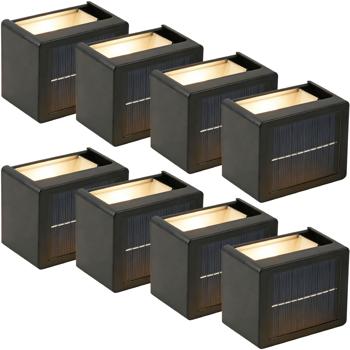 Preview: 8 appliques LED solaires d’extérieur – éclairage blanc chaud ou lumière du jour – avec batterie et capteur, IP44 – lampe décorative pour mur et clôture