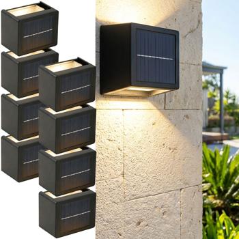 8 appliques LED solaires d’extérieur – éclairage blanc chaud ou lumière du jour – avec batterie et capteur, IP44 – lampe décorative pour mur et clôture