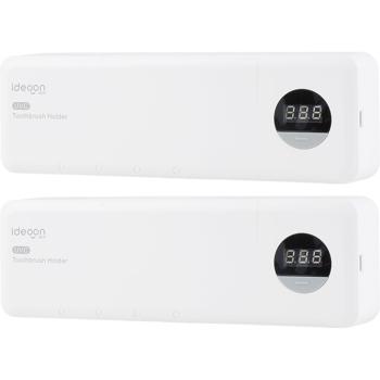 Preview: 2 porte-brosses à dents à UV – stérilisateurs hygiéniques pour 4 brosses à dents – sans perçage, chargement USB, écran LCD, blancs, 22 cm