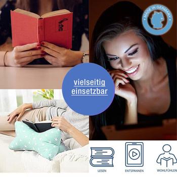 Preview: Bequemes Kissen Leseknochen mit Sternen 40x18cm, Grau – Nackenkissen & ergonomisches Reisekissen für Auto, Zug, Flugzeug, Haus – 100% Baumwolle