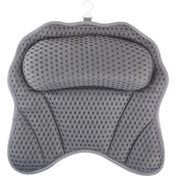 Preview: Coussin de bain ergonomique 4D – coussin de luxe avec 6 ventouses, gris foncé – soutien confortable de la nuque et de la tête – détente absolue