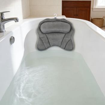 Preview: Coussin de bain ergonomique 4D – coussin de luxe avec 6 ventouses, gris foncé – soutien confortable de la nuque et de la tête – détente absolue