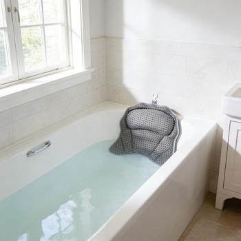 Preview: Coussin de bain ergonomique 4D – coussin de luxe avec 6 ventouses, gris foncé – soutien confortable de la nuque et de la tête – détente absolue