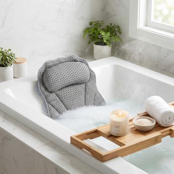 Coussin de bain ergonomique 4D – coussin de luxe avec 6 ventouses, gris foncé – soutien confortable de la nuque et de la tête – détente absolue