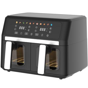 Preview: Friggitrice ad aria calda 9L a doppio cestello Dual Zone – 2 x 4,5L con oblò 2400W – display touch LED – friggitrice ad aria XXL a doppia camera