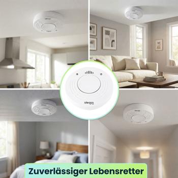 Preview: 3er-Set Premium Rauchmelder mit 10 Jahren Batterielebensdauer - Zertifiziert nach DIN EN 14604 mit extra lautem 85dB Alarmsignal und Lithium Batterie