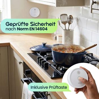 Preview: 3er Set WLAN Rauchmelder mit App-Benachrichtigung – Smart vernetzter Feuermelder nach EN 14604 mit 85dB Alarm & 5 Jahren CR123A Batterielebensdauer