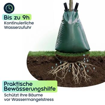Preview: 2er-Set Baum-Bewässerungssack 75L Wassersack für Bäume - UV- & Wetterbeständiger PE Wasserbeutel mit Reissverschluss & 2 Ösen - 9h Tröpfchenbewässerung