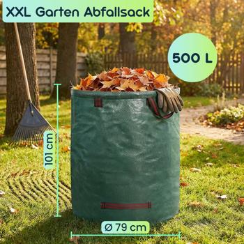 Preview: 2er-Set XXL Garten Abfallsack, 500 Liter, Ø 79 x 101 cm - stabile Grünschnittsäcke mit Doppelboden, faltbar, ideal für Grünschnitt, 150gsm Polypropylen