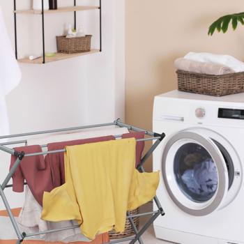 Preview: Turm-Wäscheständer klappbar, Grau - Platzsparender Wäscheturm & Standwäschetrockner aus Metall - 6 Ebenen, stabil & kompakt für kleine Räume