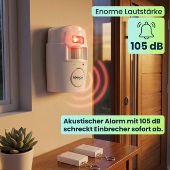 Preview: Zuverlässige PIR Alarmanlage mit 2 Fernbedienungen – Lauter 105 dB Hausalarm & Einbruchschutz für Garage, Büro & Zimmer - Einfache Montage