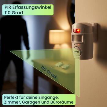 Preview: Zuverlässige PIR Alarmanlage mit 2 Fernbedienungen – Lauter 105 dB Hausalarm & Einbruchschutz für Garage, Büro & Zimmer - Einfache Montage