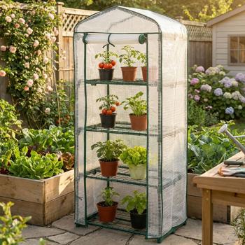Serre de jardinage 49 x 69 x 160 cm, 4 niveaux – serre en toile PE 120 g/m² – porte enroulable, structure métallique, système emboîtable idéal pour balcon et jardin