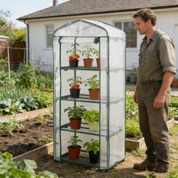 Preview: Serre de jardinage 49 x 69 x 160 cm, 4 niveaux – serre en toile PE 120 g/m² – porte enroulable, structure métallique, système emboîtable idéal pour balcon et jardin