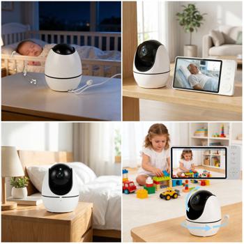 Preview: Caméra de surveillance HD avec écran, pivotante et inclinable – fonctions appel SOS, interphone, vision nocturne – idéale pour seniors