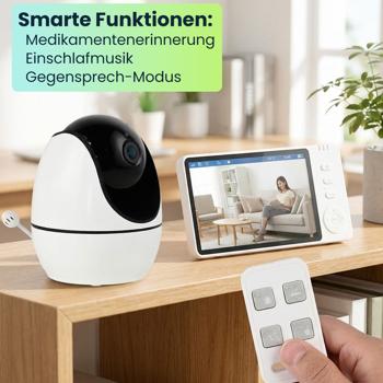 Preview: HD Überwachungskamera mit Monitor, schwenk- & neigbar: SOS Funk-Notrufsender, Gegensprechfunktion, Nachtsicht - ideal für Senioren