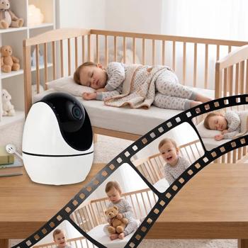 Preview: Caméra de surveillance HD avec écran, pivotante et inclinable – fonctions appel SOS, interphone, vision nocturne – idéale pour seniors